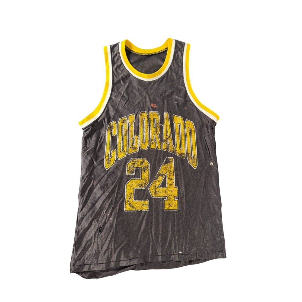 Vintage University of Colorado Buffaloes Basketball Jersey 24 Black Yellow XL